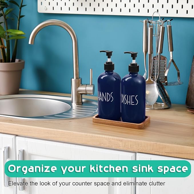 Navy Blue Dish Soap Dispenser for Kitchen - 16 OZ Hand Soap Dispenser Set - - Image 4