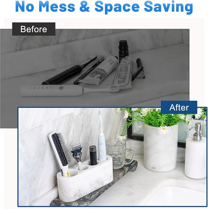 BCS Toothbrush Holder for Bathrooms, 4 Slots Marble Toothbrush and Toothpaste - Image 5