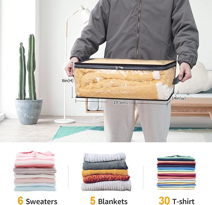Blanket Storage Bags 6 Pack 35L Clear Plastic Clothes Closet Organizer | Clear - Image 2