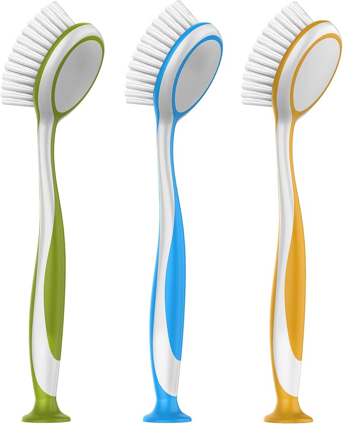 MR.SIGA Round Dish Brush with Suction Cup, kitchen sink cleaning, dish brush by MRSIGA