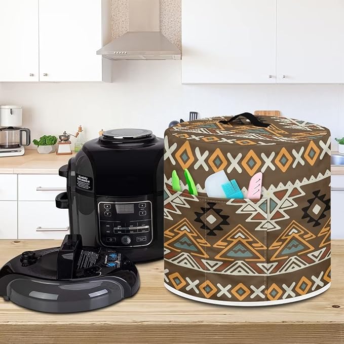 Southwestern Aztec Native American Tribal Geometric Pattern Kitchen Appliance Dust Cover 8 Quart Pressure Cooker Cover with Pockets for Electric Pressure Cooker Air Fryer Rice Cooker