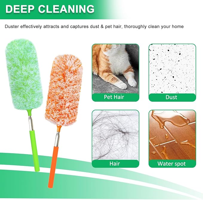 2 Pack Extendable Microfiber Feather Duster, Electrostatic Microfiber Head - Image 3