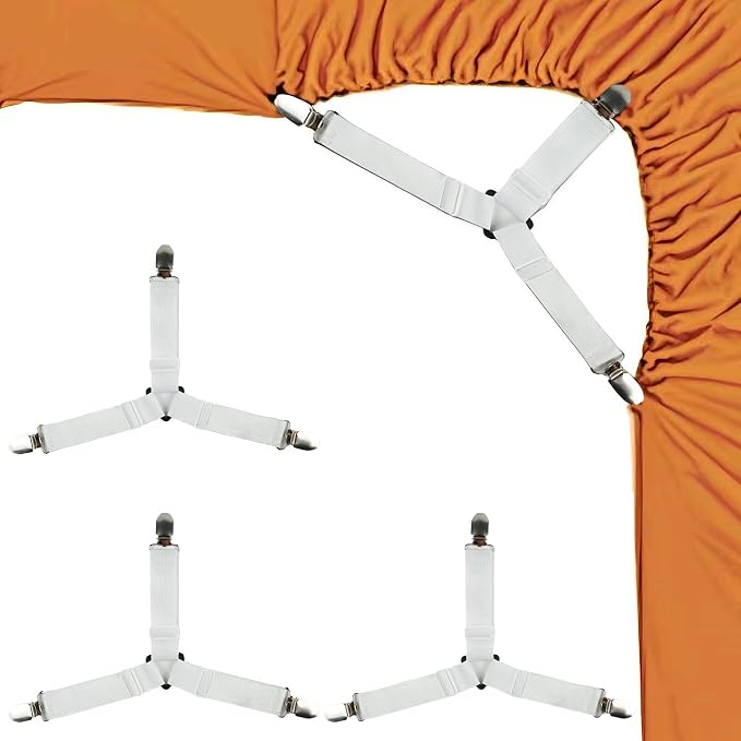 4PCS Bed Sheet Straps with Metal Clips, Adjustable Elastic Fitted Sheet Holders by Unknown