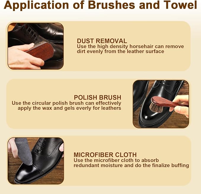 3-Piece 100% Horse Hair Shoe Brush Kit - Image 6