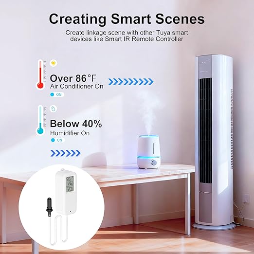 eMylo WiFi Refrigerator Thermometer Hygrometer Sensor, Wireless Freezer Temperature Humidity Monitor with App Alert, Free Data Storage Export, Dual Detection for Home Kitchen Fridge Aquarium Tub