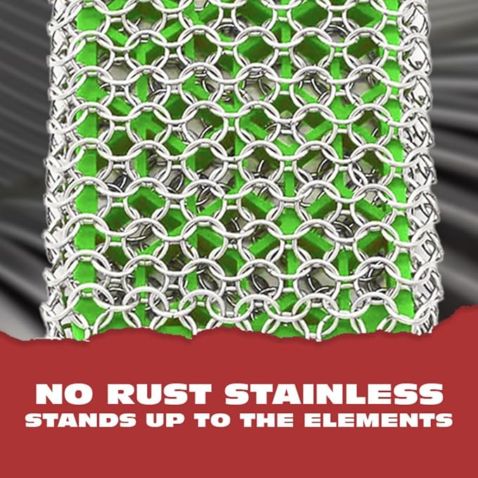 Knapp Made Combo Chainmail Cast Iron Scrubber with Silicone Core - Heavy Duty Rings and Fine Chainmail Rings -Premium Cast Iron Cleaner Chainmail Scrubber -Perfect for Cast Iron Cookware,Skillet,Woks