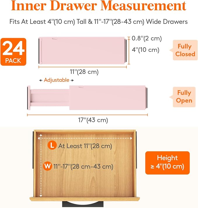 Lifewit 4" High Upgrade Drawer Divider, Adjustable Drawer Organizer Clothes | - Image 2