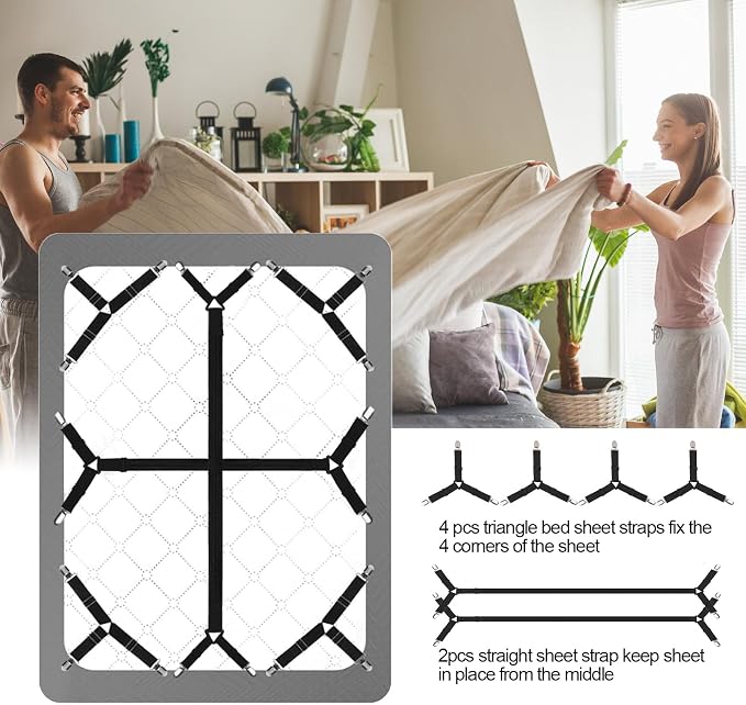 Luyena Bed Sheet Straps, 6 Pack, Adjustable Elastic Fitted Sheet Holders | - Image 6