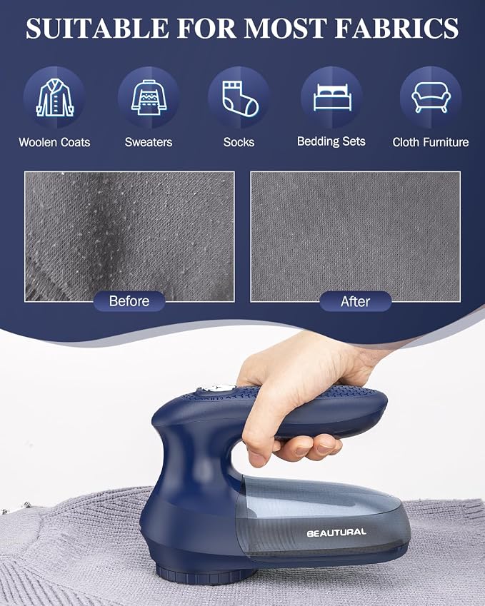 BEAUTURAL Fabric Shaver and Lint Remover, Portable Sweater Defuzzer | AC - Image 5