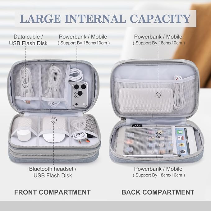 FYY Electronic Organizer, Travel Tech Pouch Bag, Light Grey | Wrist Strap - Image 3