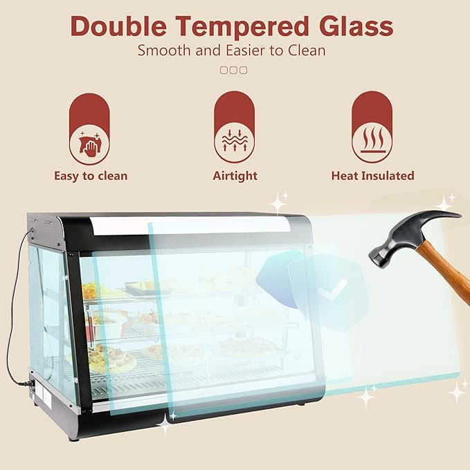 35 inch Food Warmer Countertop Pizza Warmers Display Commercial Pastry Patty Warmer Case for Buffet Restaurant Heater Food Service, L35 x W19 x H25
