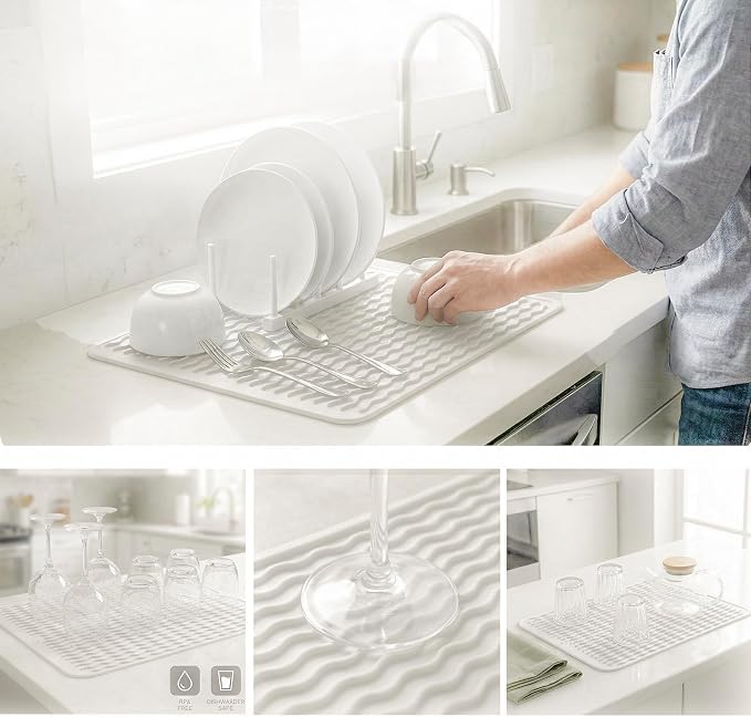 MicoYang Silicone Dish Drying Mat — Quick-Dry Ridges Counter & Sink Pad - Image 4