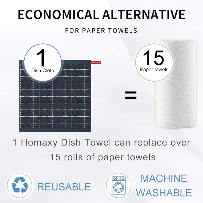 Homaxy 100% Cotton Terry Kitchen Dish Cloths, 6 Pack, Dark Grey - Image 7