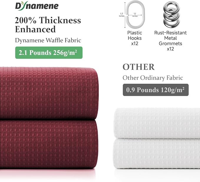 Dynamene Extra Long Waffle Shower Curtain 256 GSM Fabric 72x96 Burgundy - Image 5