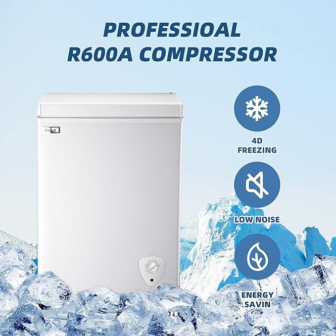 Chest Freezer 3.5 Cu.Ft Small Deep Freezer Top Door Mini Freezer with Removable Basket, Low Noise, 7 Adjustable Temperature and Energy Saving Perfect for Home Garage Basement Dorm or Apartment
