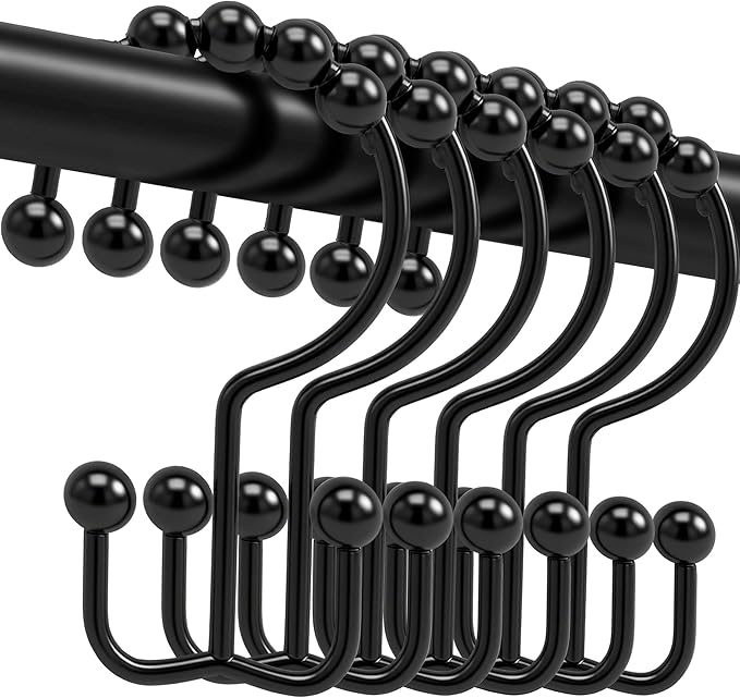 Shower Curtain Hooks, Free Sliding Double Shower Hooks by Cerpourt