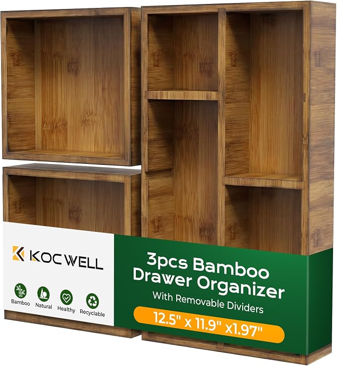 KOCWELL Bamboo Desk Drawer Organizer by KOCWELL