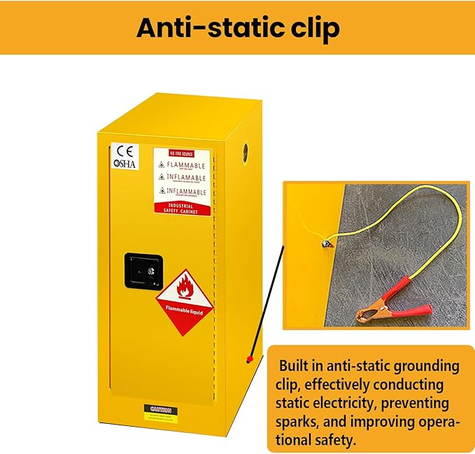 66 Gallon Flammable Liquid Storage Cabinet Fireproof Metal Cabinet with 3 Point Lock, Adjustable Shelves for Industrial, Scientific, Warehouse Use Yellow