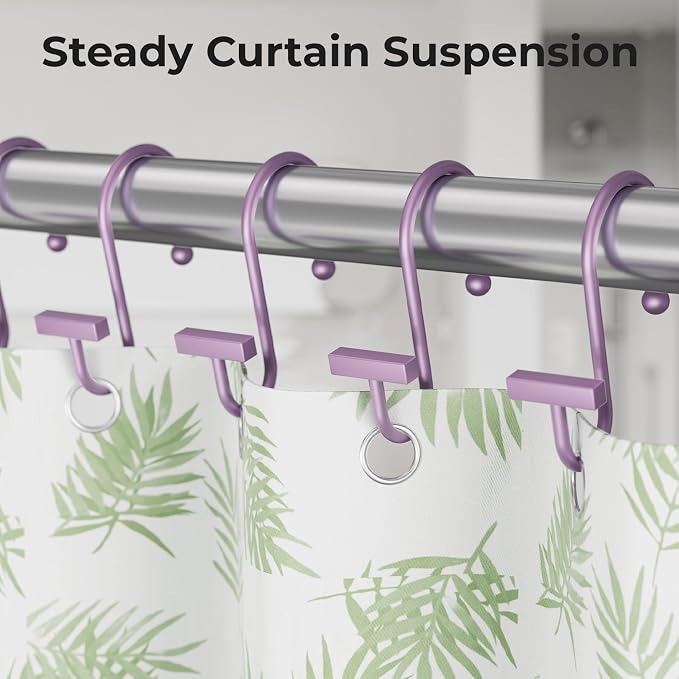 Purple Shower Curtain Hooks, Bathway Shower Curtain Rings Rust Proof, T-Bar - Image 5