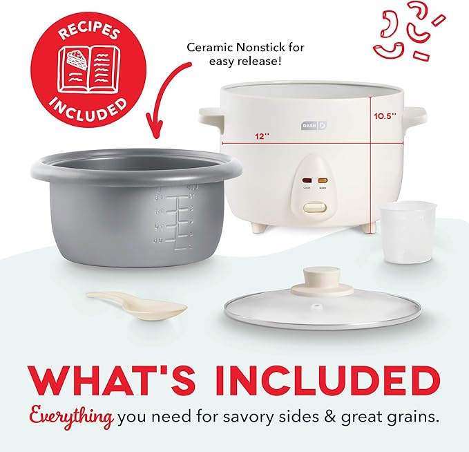 DASH Family Rice Cooker with Removable Nonstick Pot, Keep Warm Function & Recipe Guide, 20 Cup Capacity for Rice, Grains, Soups & Stews – Cream
