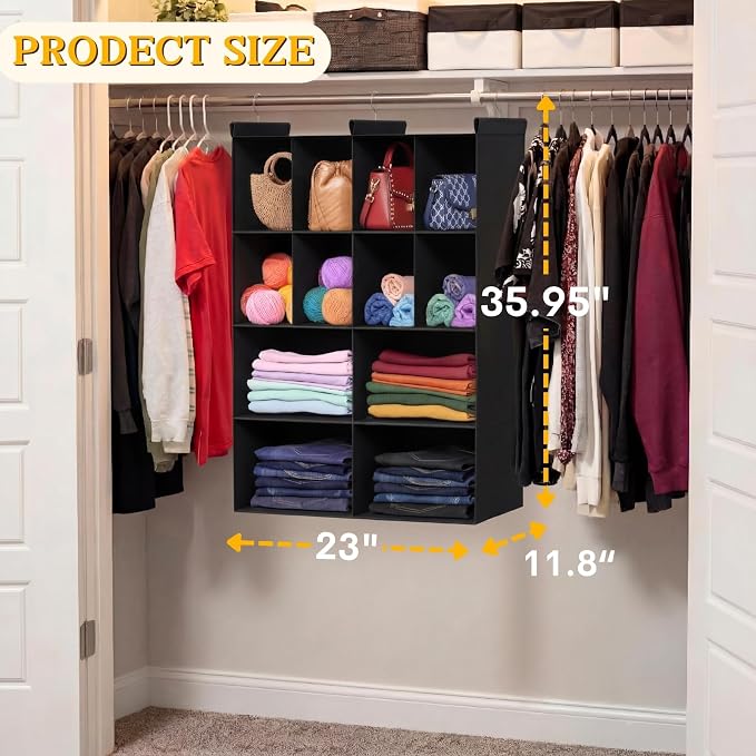 4 Tier Hanging Closet Organizer, 12 Compartments Dual Row Storage, 3 Sturdy - Image 3