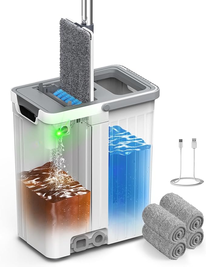 Mop and Bucket Set, Flat Mop and Bucket System by PowerfulSuctionVacuumCleaner