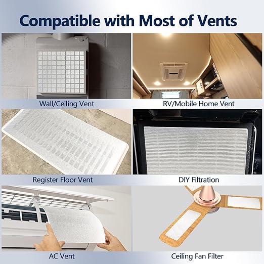 MERV 8 Air Vent Filters 20x100 Inch,Cut to Size Air Filter Material (60+ Filters), Electrostatic Triple Vent Filters for Floor, Ceiling, HVAC & RV Vents, Includes 48 Adhesive Hook Tape