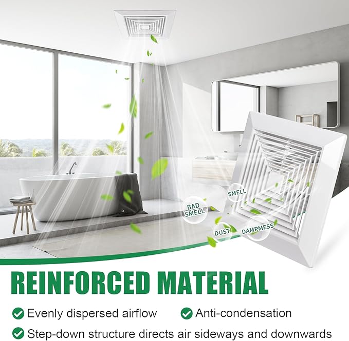 ( 4Piece 9" x 9"Inch Bathroom Exhaust Fan Cover with Spring, Square Ceiling or Wall Mounted Exhaust Fan, Ceiling Fan, Grille, Air Diffuser, Diverter Ventilation Hood, Replacement Accessories
