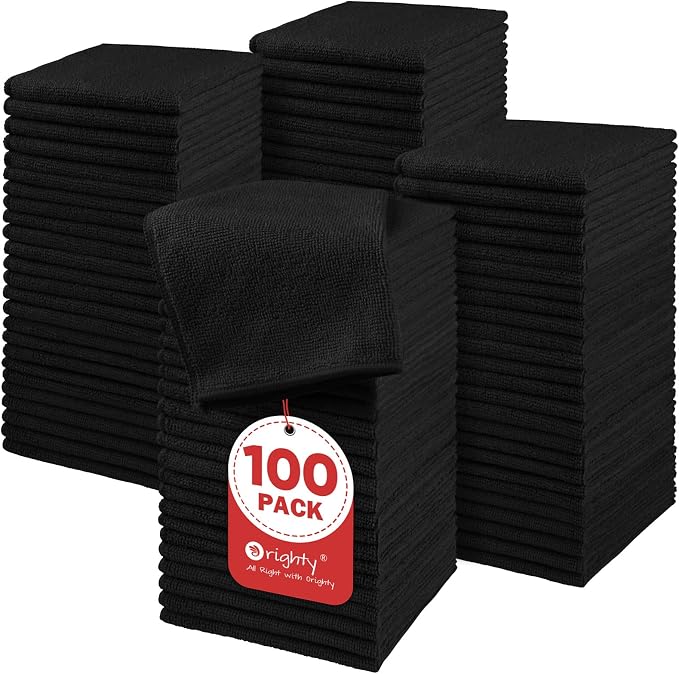 Orighty Washcloths Bulk, 100 Pack Microfiber Face Towels, 12x12 Inch Black by AllRightinOrighty