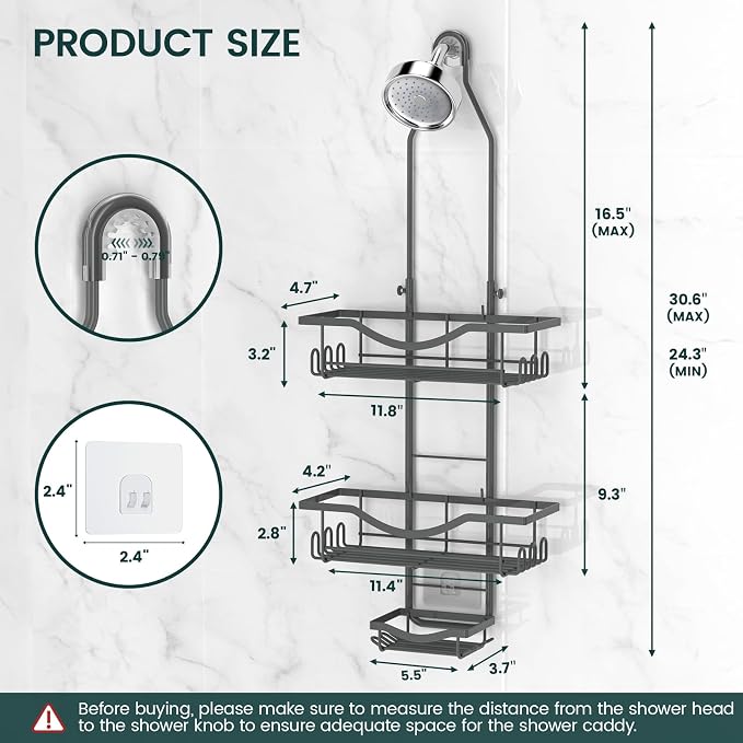 REINHARDT Adjustable Shower Caddy Hanging Rustproof Shower Organizer - Image 6