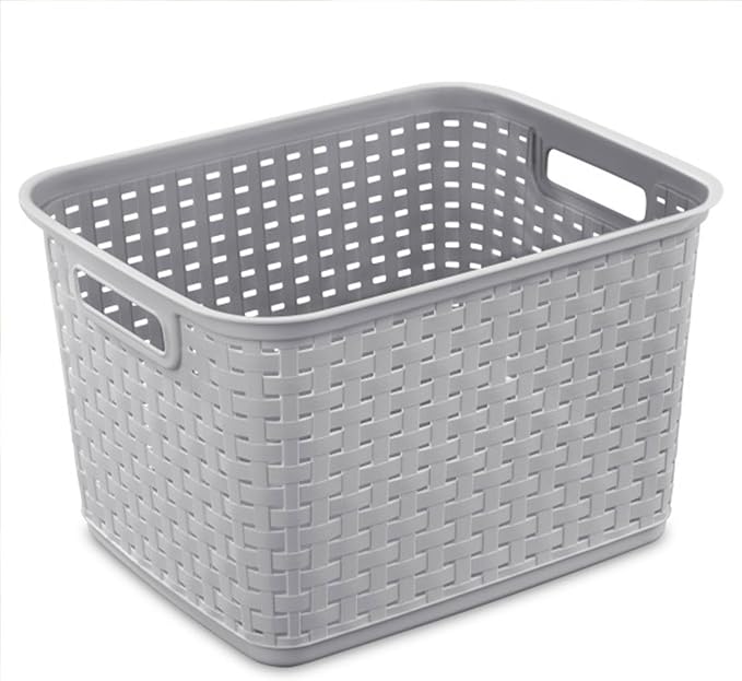 Sterilite Tall Weave Basket, Rectangular Plastic Décor Bin, 6 Pack - Image 8