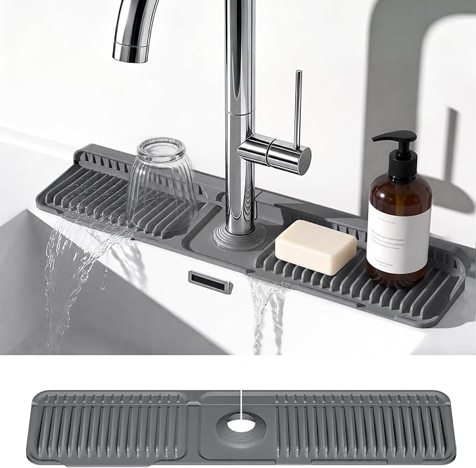 24 Inch Faucet Mat for Kitchen Sink, Silicone Splash Guard for Kitchen Sink Area by Prolixity