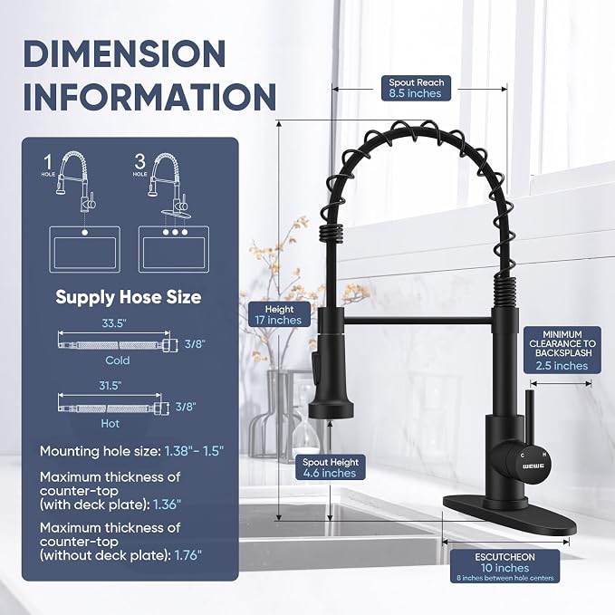 WEWE Matte Black Kitchen Faucet - Image 3