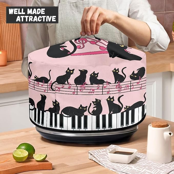 Black Cat Piano Music Note Print Slow Cooker Dust Cover Compatible with 6/7/8 Quart Slow Cooker Dust-Resistant Electric Pressure Cooker Cover Washable Easy to Clean, 16 x 14 x 9.6 inch