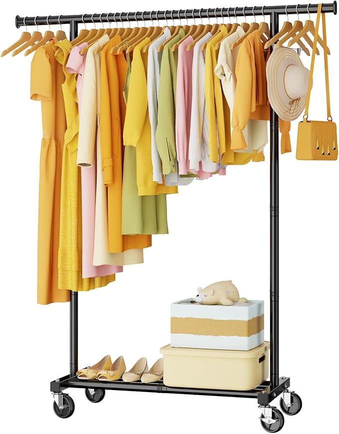 Clothes Rack for Hanging Clothes: Clothing Coat Garment Rolling Racks by HYSEYY