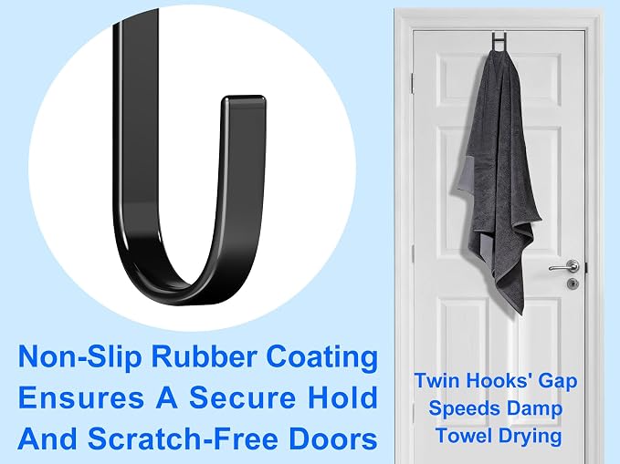 Double Over Door Steel Hooks 2 Pack Fit 1-3/8" Door 5.5" Black | Plastic Coated - Image 5