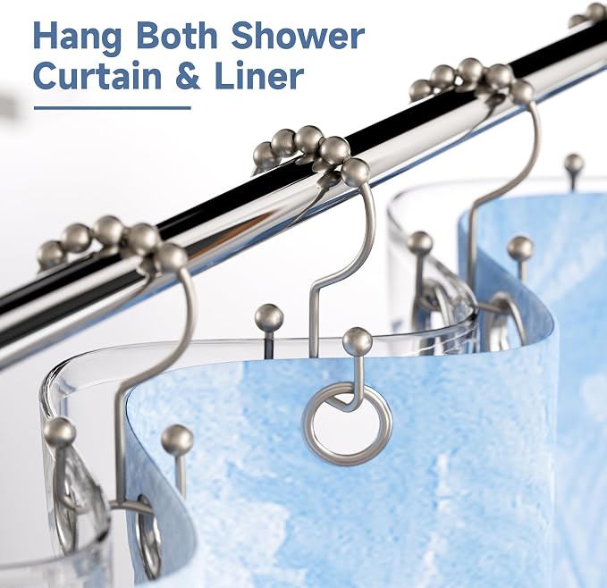 Titanker Shower Curtain Hooks Rings, Rust Resistant Metal Double Glide Shower - Image 3
