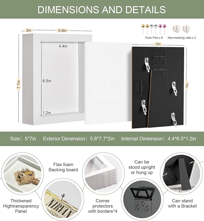 5x7 Mini Shadow Box Display Case Picture Frame with Soft Linen Back,Small Deep White Shadow Box 5x7 for Flowers Medal Display Case Jersey pet Graduation Memorabilia Baby Ltems Crafts Photos
