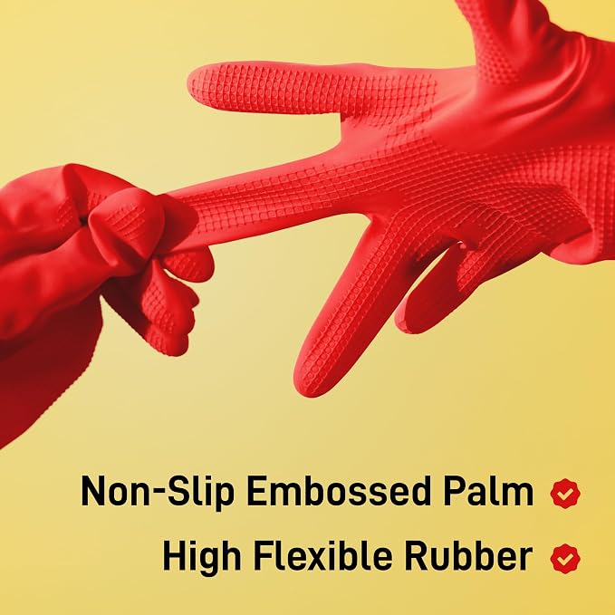 SteadMax Red Cleaning Gloves, Supreme Durability, Natural Rubber Latex Gloves - Image 2