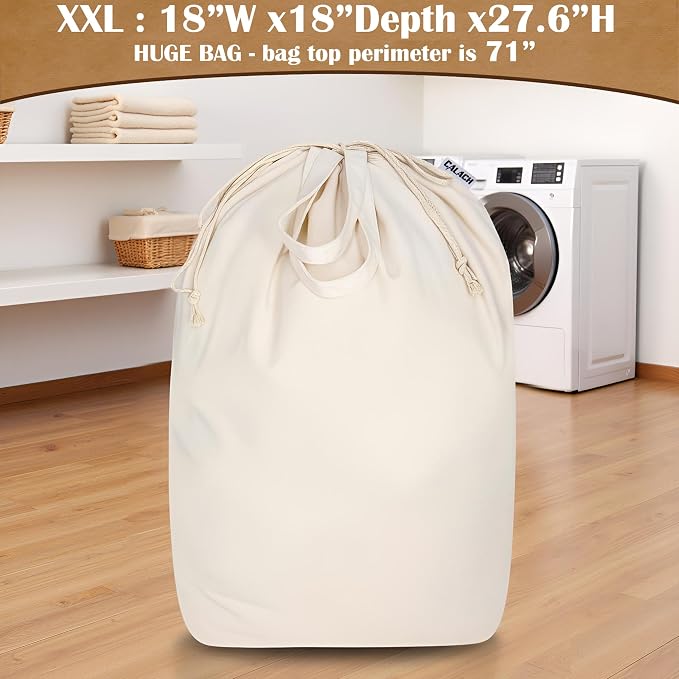 Canvas Laundry Bag with Handles & Square Base, XXL 18"Wx18"Dx27.6"H - Image 8