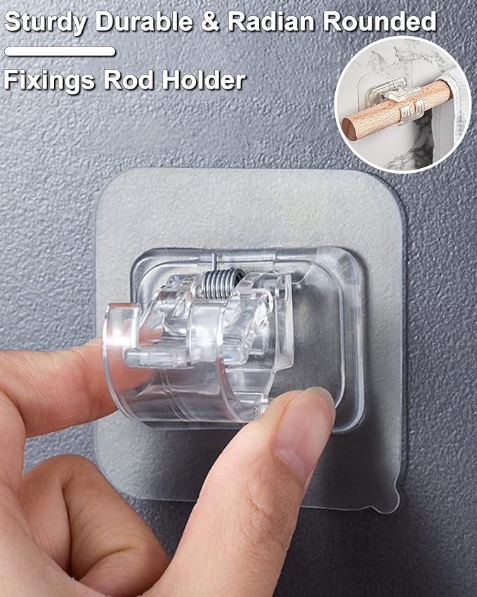 Curtain Rod Brackets No Drilling 8 Pack, Self Adhesive Hooks, Transparent | - Image 2