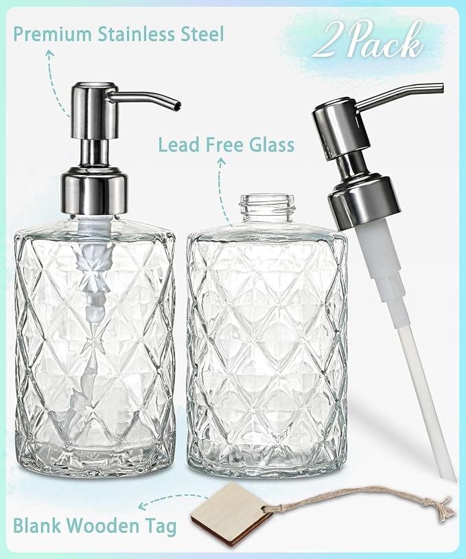 JASAI 2Pack Diamond Embossed Glass Soap Dispenser - Image 2