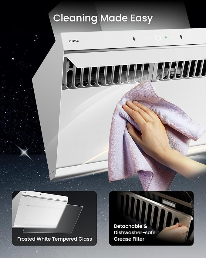 FOTILE JQG7507-W 30" Under Cabinet or Wall Mount Kitchen Range Hood 1100 CFM 4 Speed Level with LED Lights, Fingerprint Resistance and Motion Control