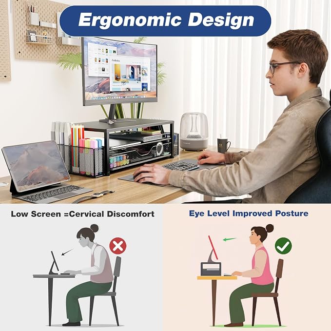 Desk Organizer and Accessories, 2-Tier Computer Monitor Stand Riser - Image 6