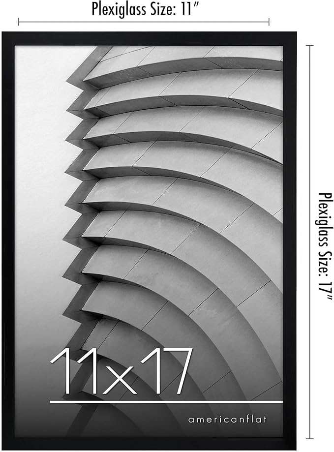 Americanflat 11x17 Picture Frame with Polished Plexiglass - Streamline Collection - Thin Border Picture Frame for Wall Display - Hanging Hardware Included - Black