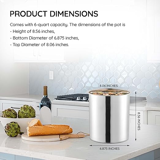 OCS Parts 6 Quart Bain Marie Pot | 8-9/16" x 6-7/8" Stainless Steel Pot for Warm or Cold Food, Sauces, Soups, or Organizing Cooking Utensils