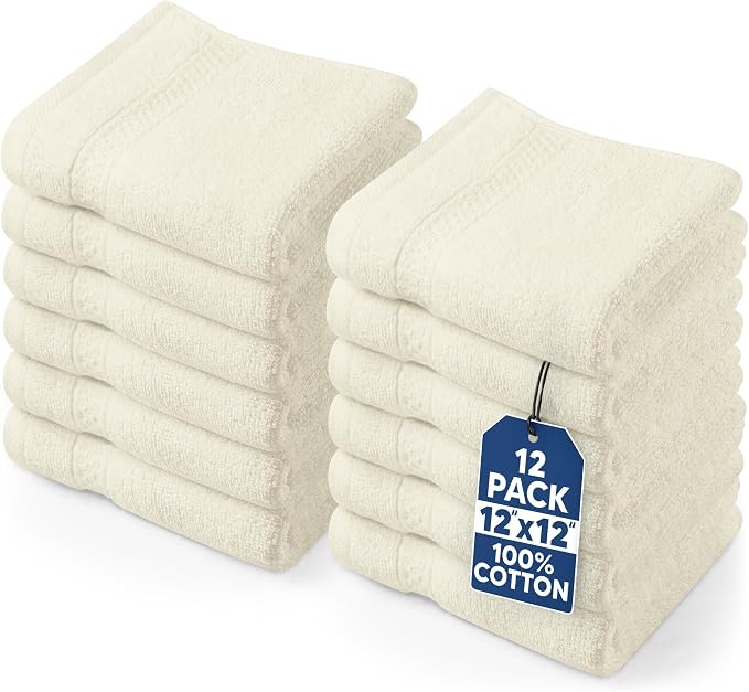 Utopia Towels 12 Pack Premium Wash Cloths, 12x12 in, 100% Cotton, Ivory | by Unknown