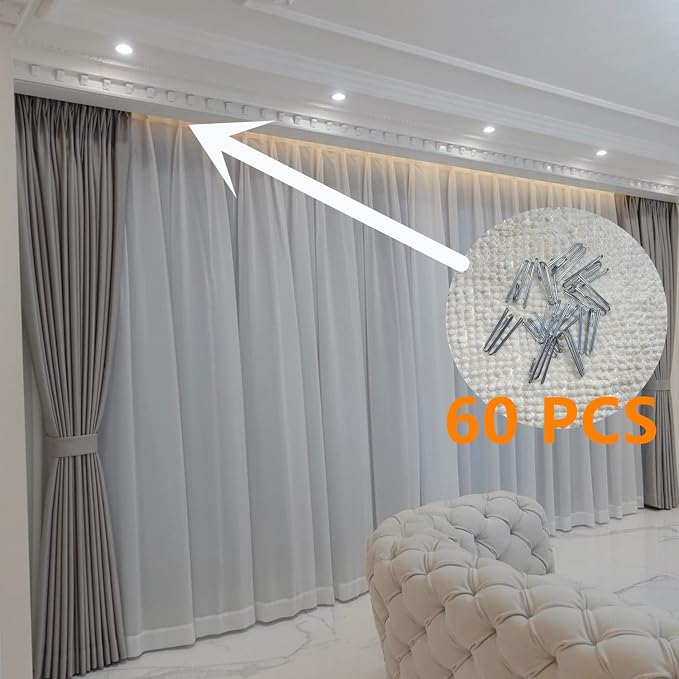60 pcs Stainless Steel Curtain Hooks Drapery W Shape Hook Stainless Curtain - Image 4