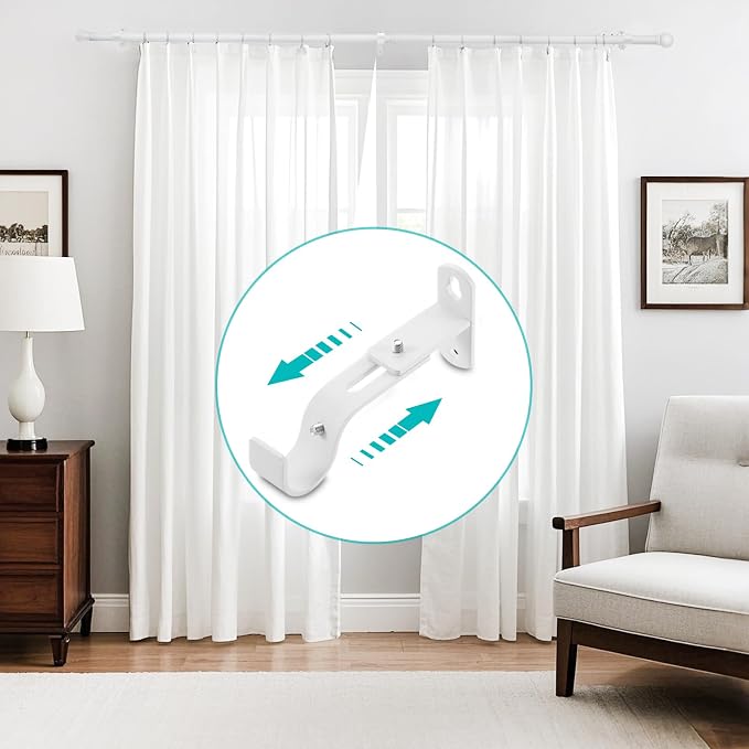 Adjustable Curtain Rod Brackets, Metal Window Drapery Rod Hanger Holders Hooks - Image 7