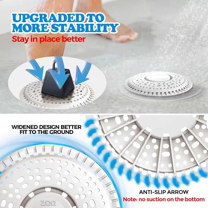 Shower Drain Hair Catcher Silicone Flat Floor Strainer Protector | 2 Pack White - Image 3